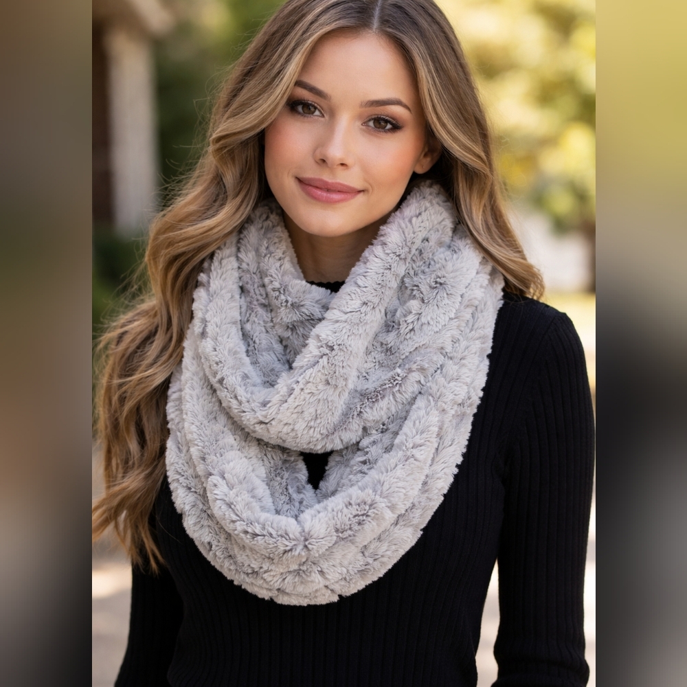 Jeanasis Elegant Gray & Brown Faux Fur Infinity Scarf